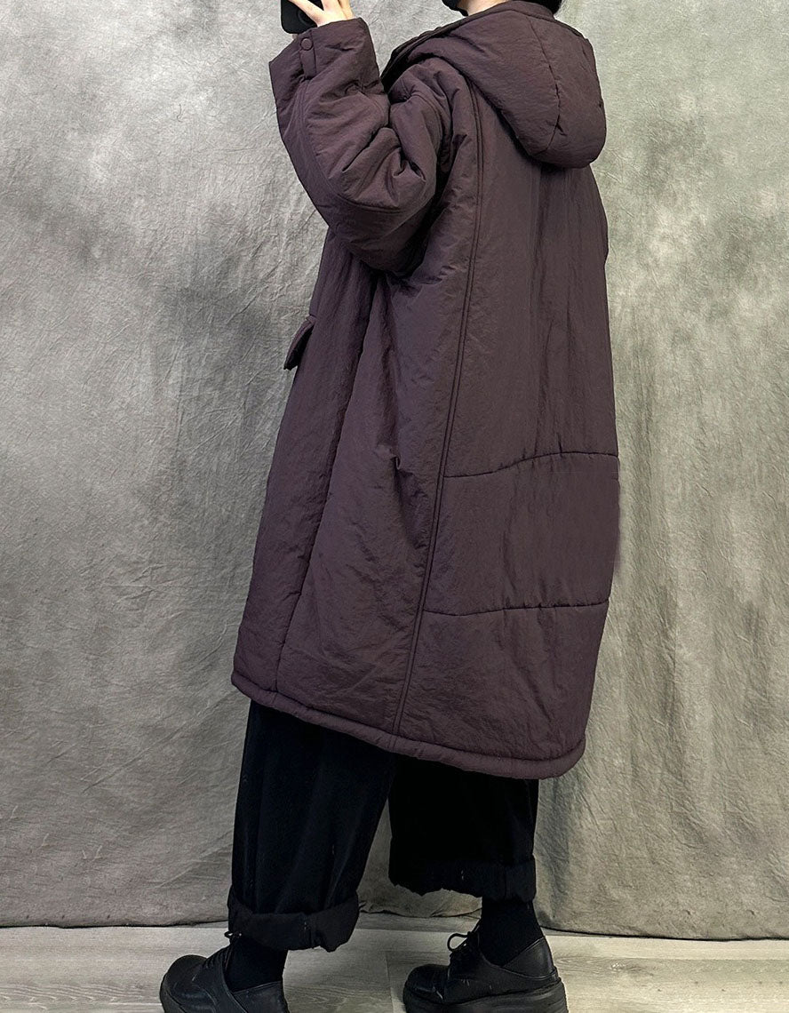 Women's Winter Large Pockets Puffer Hooded Long Coat