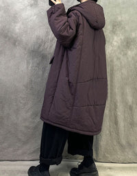 Women's Winter Large Pockets Puffer Hooded Long Coat