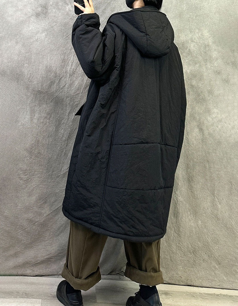 Women's Winter Large Pockets Puffer Hooded Long Coat