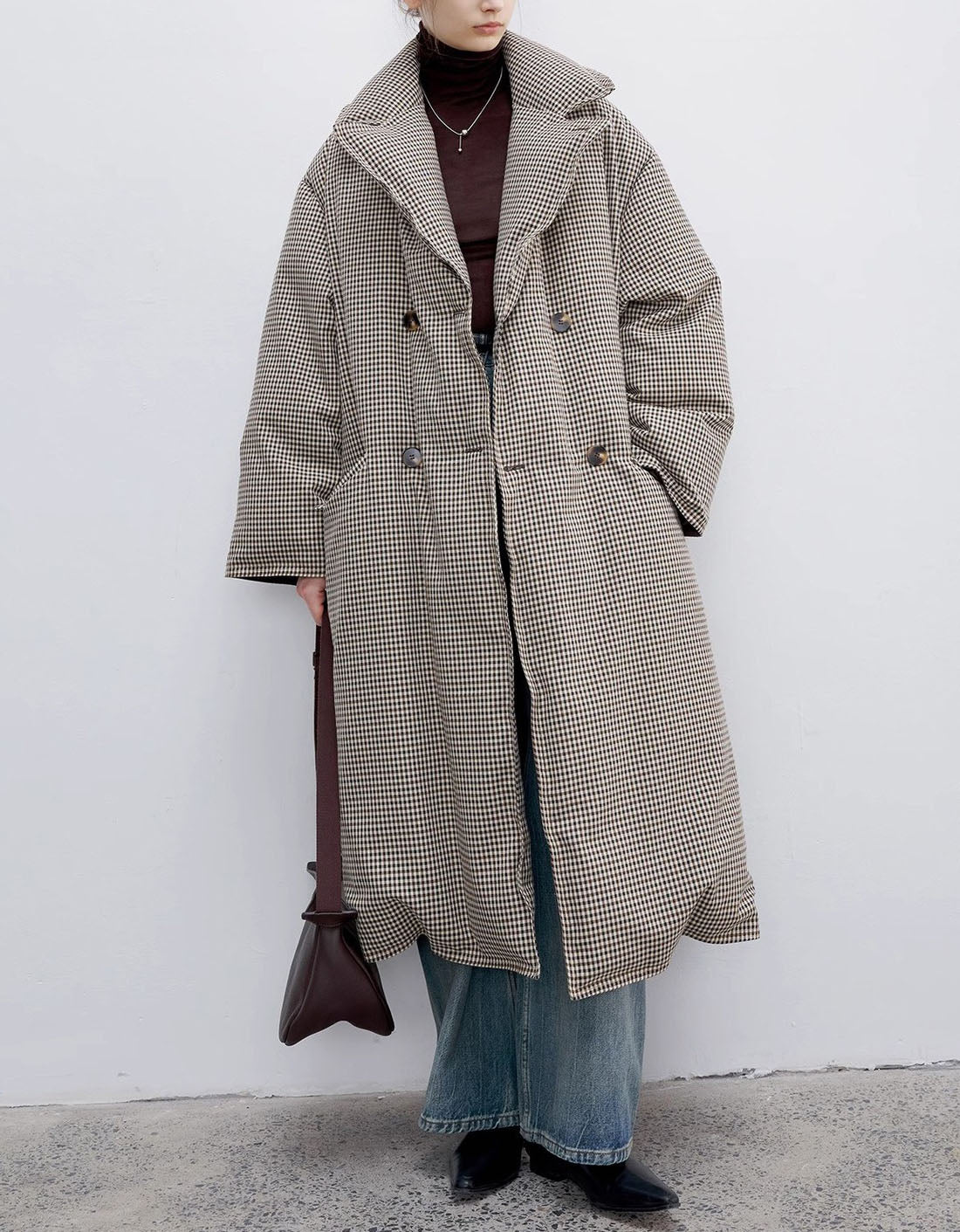 Women’s Winter Loose Classic Houndstooth Long Coat