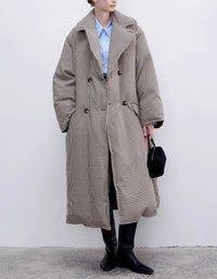 Women’s Winter Loose Classic Houndstooth Long Coat