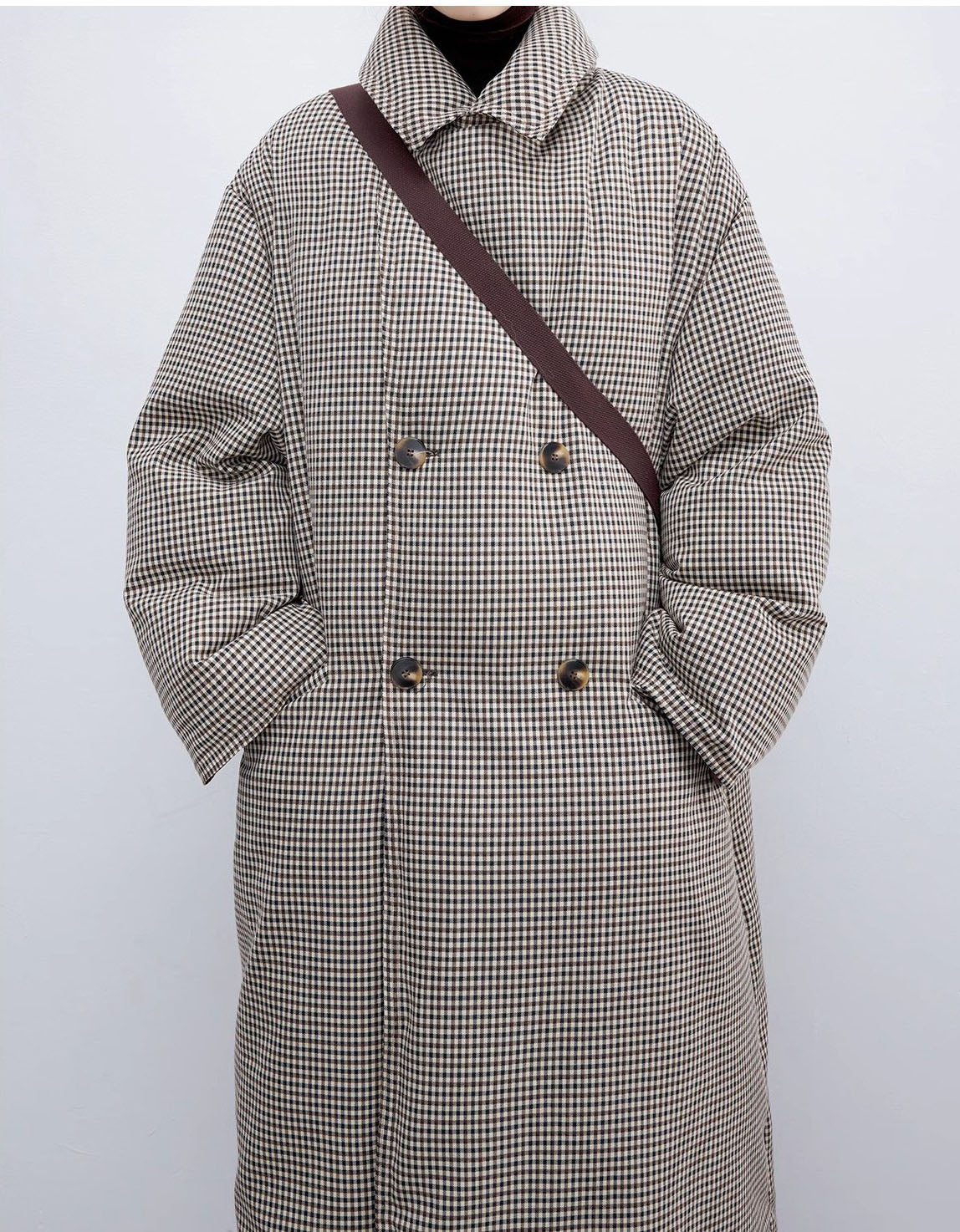 Women’s Winter Loose Classic Houndstooth Long Coat