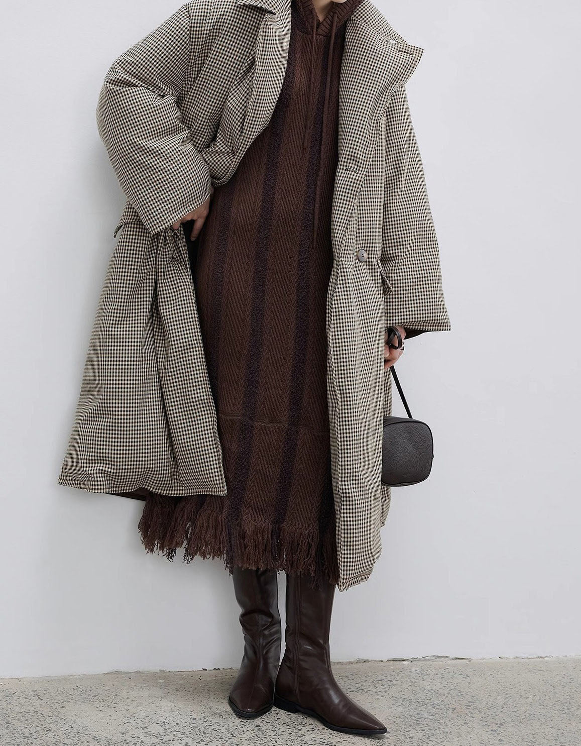 Women’s Winter Loose Classic Houndstooth Long Coat