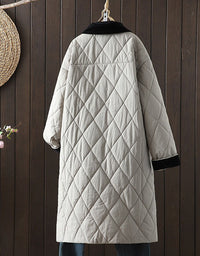 Women's Winter Loose Contrast Collar Quilted Long Coat