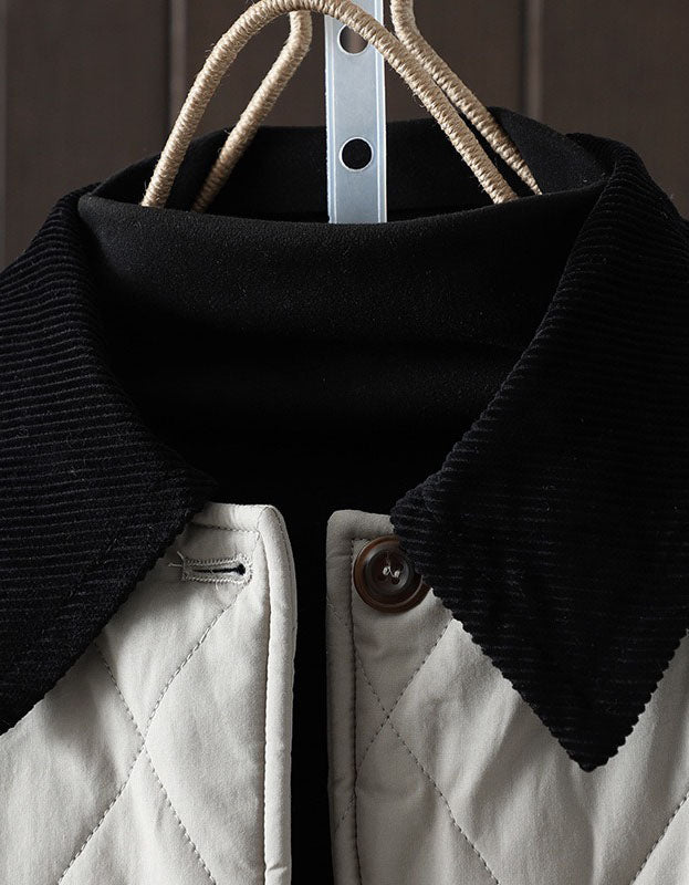 Women's Winter Loose Contrast Collar Quilted Long Coat