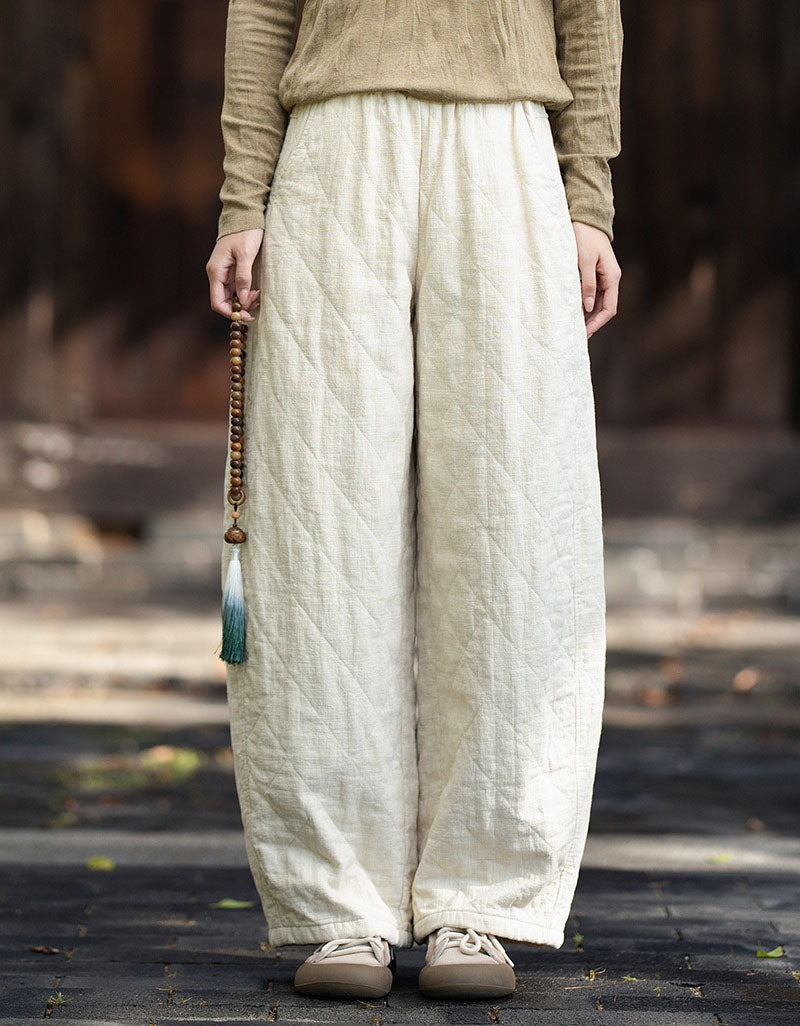 Khaki quilted wide leg pants styled with knit top for casual fall outfit