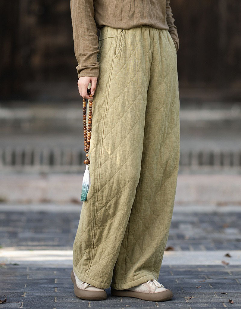 Khaki quilted wide leg pants styled with knit top for casual fall outfit
