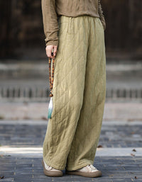 Khaki quilted wide leg pants styled with knit top for casual fall outfit