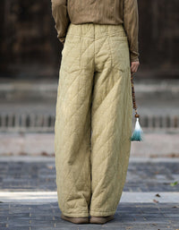 Back view of women’s padded wide leg pants in khaki green