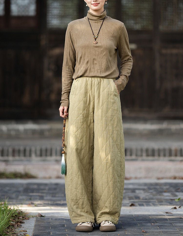 Quilted wide leg pants styled with knit top for casual fall outfit