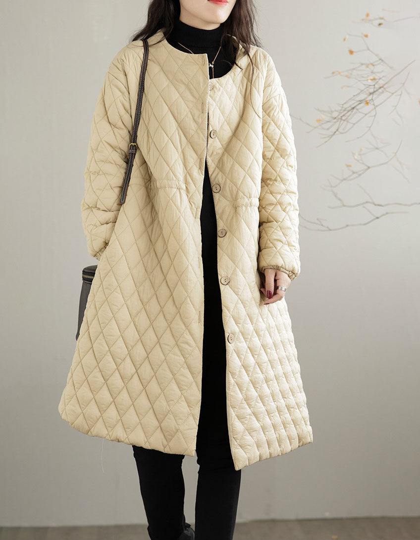 Women's Winter Loose Pure Color Quilted Puffer Long Coat