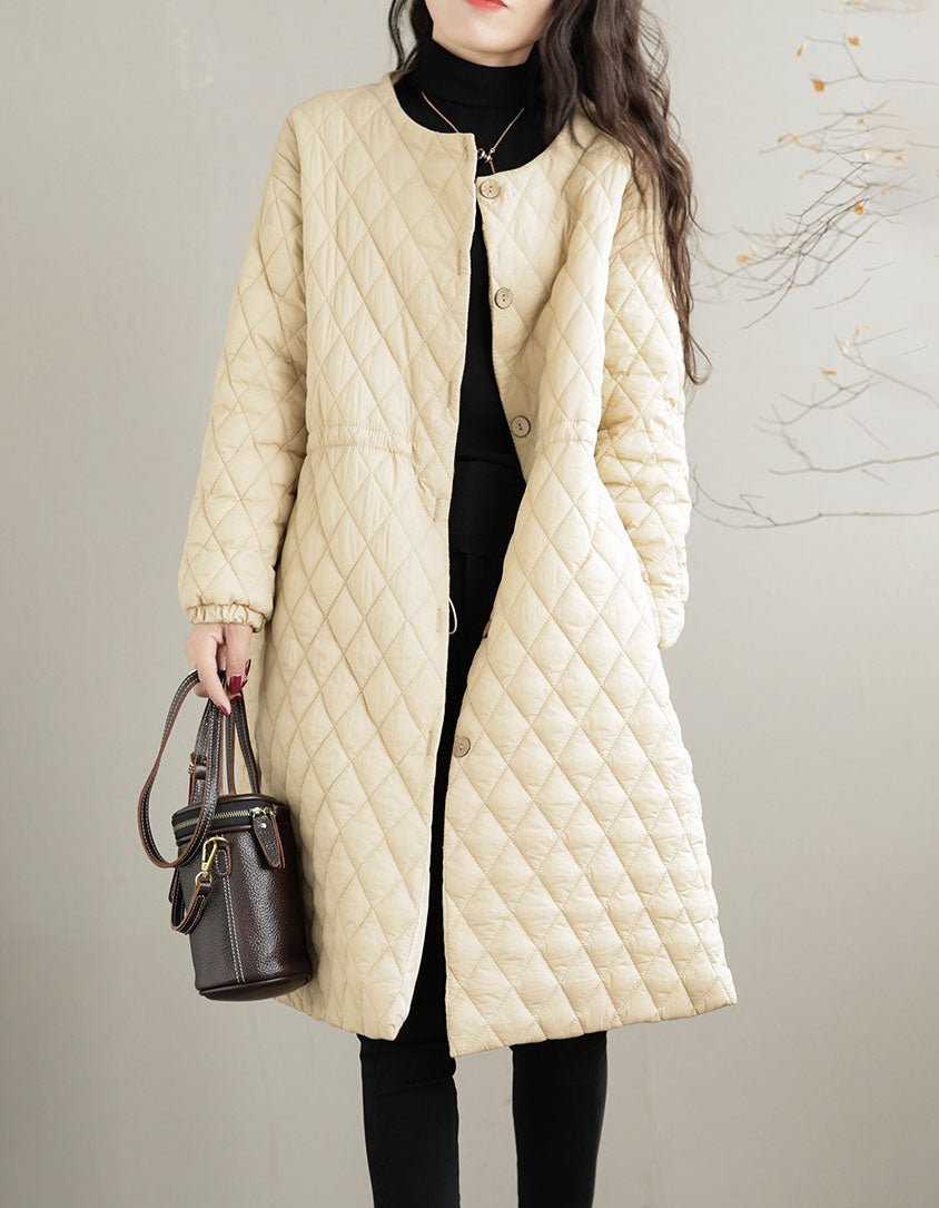 Women's Winter Loose Pure Color Quilted Puffer Long Coat