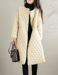 Women's Winter Loose Pure Color Quilted Puffer Long Coat