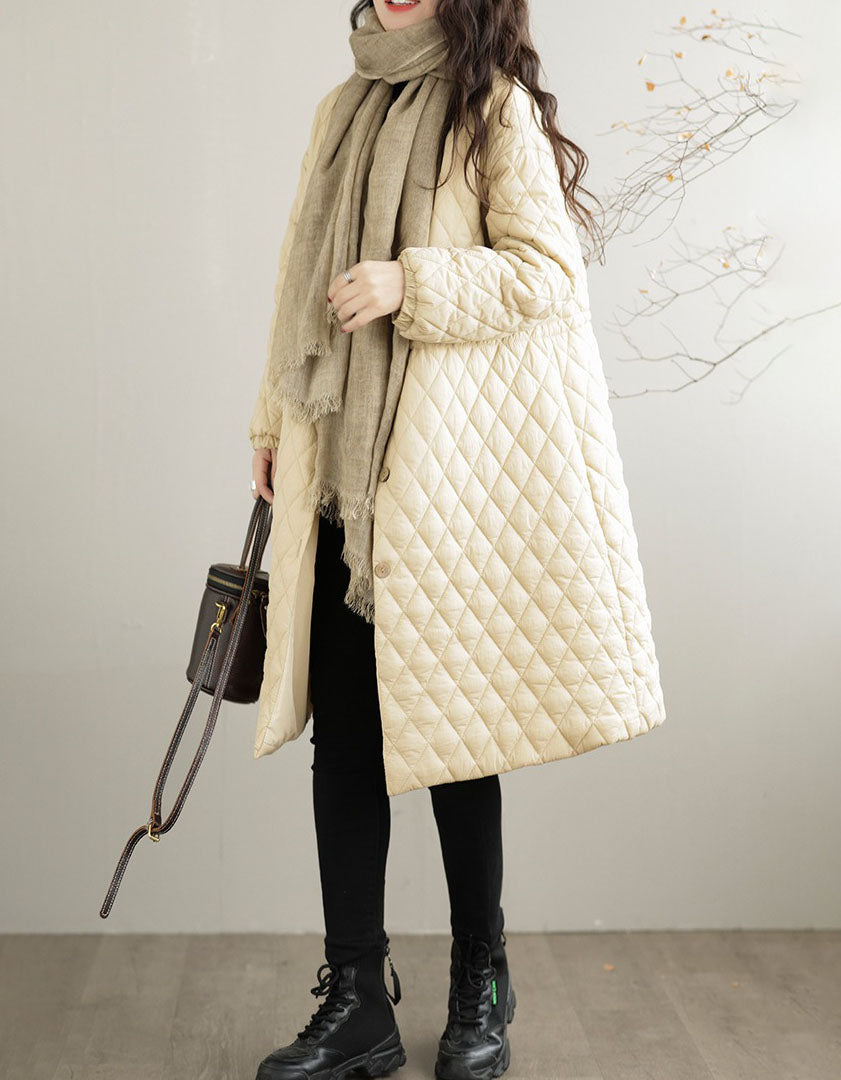Women's Winter Loose Pure Color Quilted Puffer Long Coat