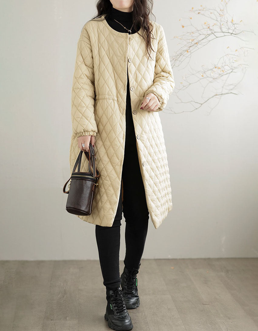Women's Winter Loose Pure Color Quilted Puffer Long Coat