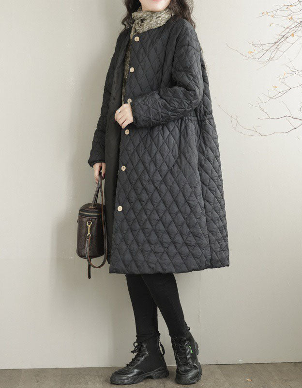 Women's Winter Loose Pure Color Quilted Puffer Long Coat