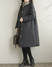 Women's Winter Loose Pure Color Quilted Puffer Long Coat