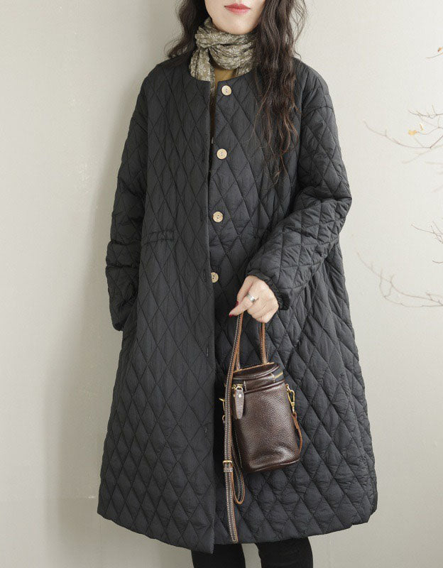 Women's Winter Loose Pure Color Quilted Puffer Long Coat