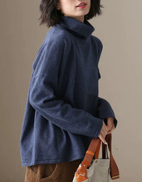 Women’s Casual Blue High Neck Long Sleeve Top