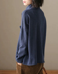 Women’s Loose Blue High Neck Casual Sweater