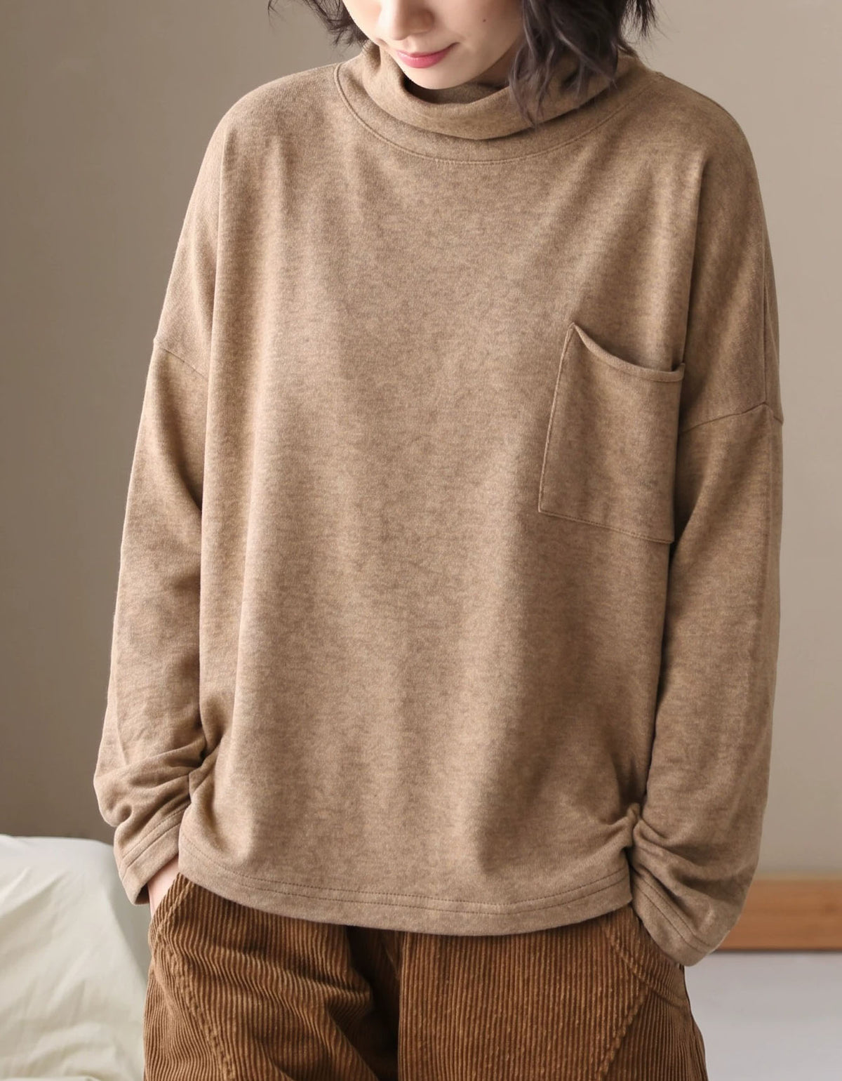 Women’s Casual Brown High Neck Relaxed Fit Sweater