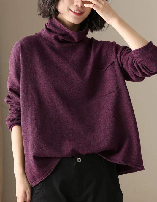 Women’s Minimalist Brown Turtleneck Pullover Top