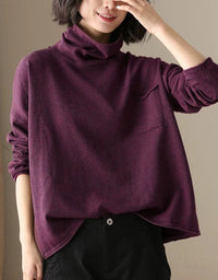 Women’s Minimalist Brown Turtleneck Pullover Top
