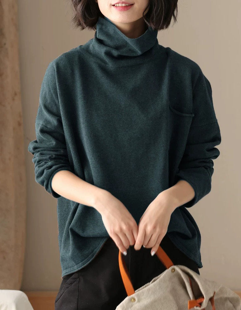 Women’s Loose Brown Long Sleeve Turtleneck Sweater