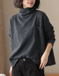 Women’s brown loose fit turtleneck sweater with long sleeves