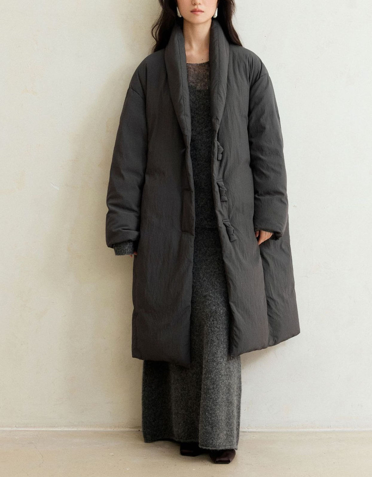 Women’s Winter Oversized Knot Buttons Long Puffer Coat