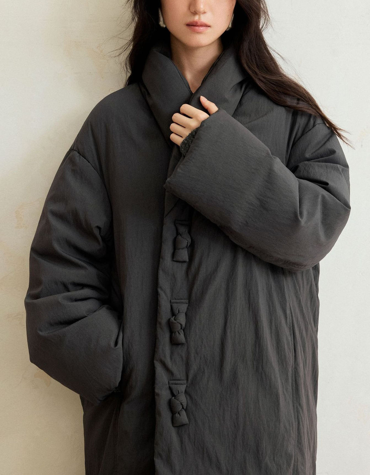 Women’s Winter Oversized Knot Buttons Long Puffer Coat