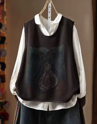 Women's Oversized Vintage Graphic Knit Vest – Taupe