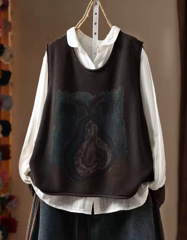 Women's Oversized Vintage Graphic Knit Vest – Taupe