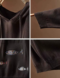 Women's Unique Fish Embroidery Casual Hoodie