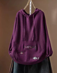Women's Purple Fish Embroidery Hooded Sweater