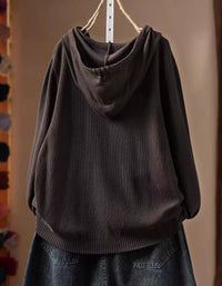 Back View of Coffee Fish Graphic Embroidered Hoodie for Women