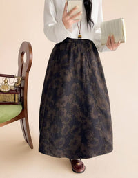 Purple Floral Maxi Skirt – Artsy Vintage Style A-Line Skirt