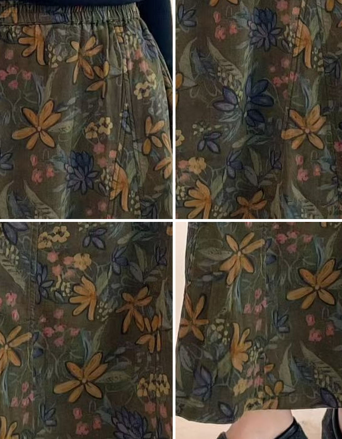 Women’s Long Floral Skirt – Comfy Elastic Waist Vintage A-Line