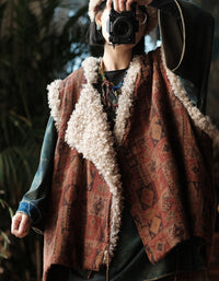 Women's Vintage Boho Patterned Faux Shearling Vest