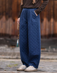 Women’s Brown Quilted Casual Wide Leg Pants