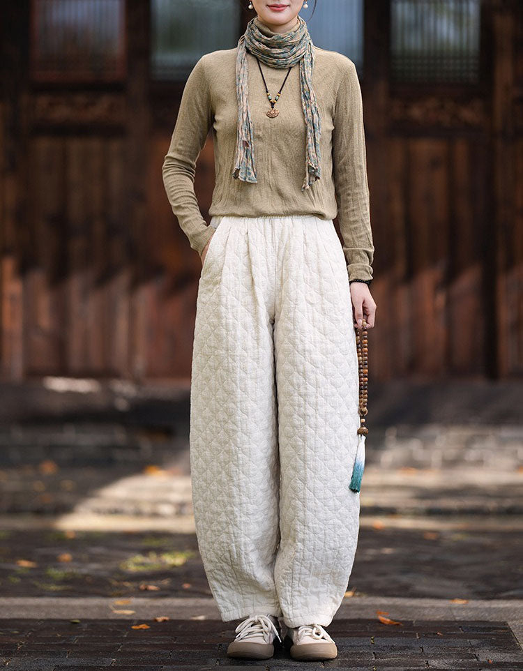 Women’s Brown Quilted Casual Wide Leg Pants