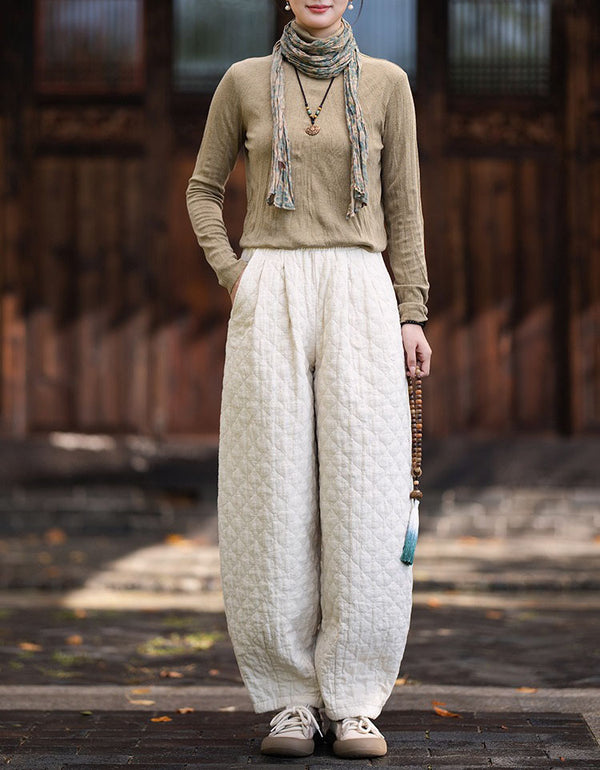 Women’s Brown Quilted Casual Wide Leg Pants