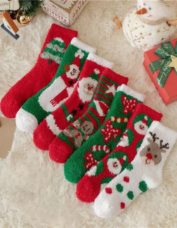 2 Pairs Women's Winter Soft Fluffy Christmas Socks