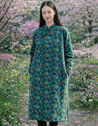 Women’s vintage floral cotton linen midi dress ISLINEN