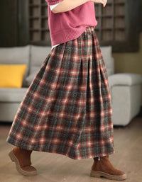 Women’s Winter Vintage Plaid Wool Midi Skirt