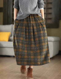 Women’s Winter Vintage Plaid Wool Midi Skirt