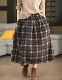 Women’s Winter Vintage Plaid Wool Midi Skirt