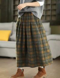 Women’s Winter Vintage Plaid Wool Midi Skirt