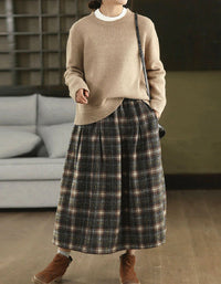Women’s Winter Vintage Plaid Wool Midi Skirt