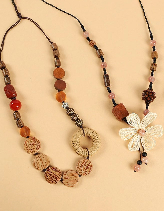 Women's Handmade Floral Wooden Beaded Necklace
